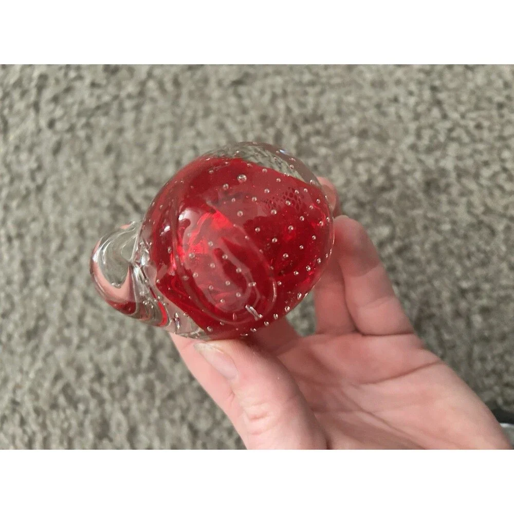 Vtg Art Glass Red Elephant Animal Figurine Paperweight Controlled Bubble